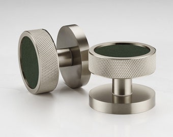 Einsteckgriffe gerändelt aus massivem Messing - Silber - Ledereinsatz Braun Blau Schwarz Rosa Grün