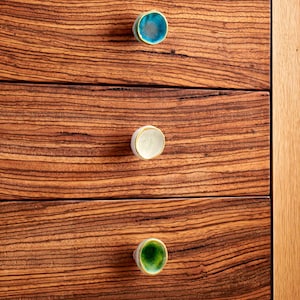 Ceramic Porcelain Crackled Concave Gold Edge Colourful Crater Cupboard Door Knobs image 2