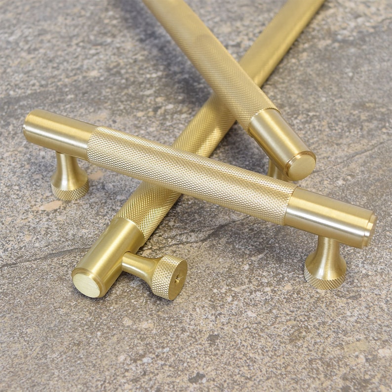 Solid Brass Gold Knurled Door And Drawer Bar Handles