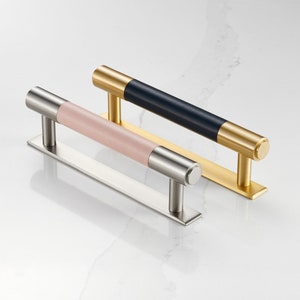 Brass & Leather cabinet door handles With Backplate, cupboard handles, wardrobe handles, drawer pulls, modern kitchen cabinet pulls,