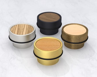 Solid Brushed Brass Gold, Antique Gold and Black Floor Mounted Door Stops Bumpers With Oak, Maple, Zebrano or Walnut Wood Insert