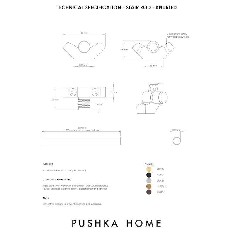 Made to Measure Brass Stair Rods, Knurled End Caps, Custom Cut Carpet Runners image 4