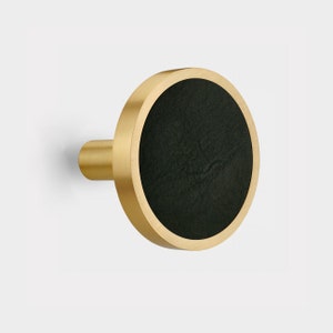 Gold Curtain Tie Backs With Black, Blue, Brown, Green or Pink Leather Insert, Brass Tie Backs