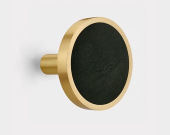Solid Brass Gold Curtain Tie Backs With Black, Blue, Brown, Green or Pink Leather Insert