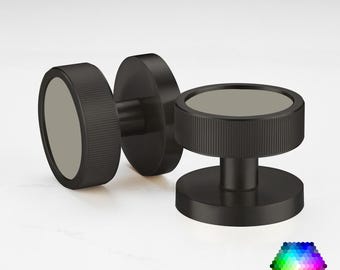 Boutons de porte en laiton massif noirs | Couleur hexagonale personnalisée, paire de mortaises rondes