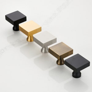 Solid Brass Gold, Black, Antique Gold, Grey And Silver Square Cupboard Door Knobs