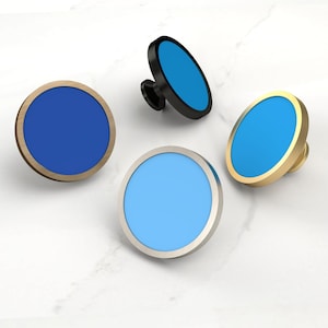 Niebieskie gałki do szafek | Blat akrylowy, podstawa metalowa