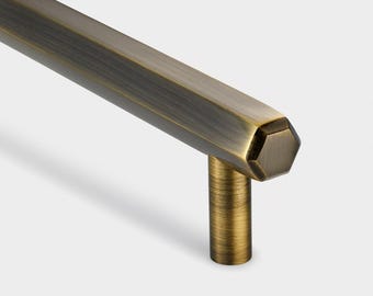 Maniglie esagonali per mobili in ottone massiccio / Maniglie per cassetti in oro anticato, stile Art Déco