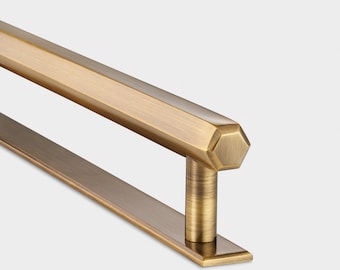 Solid Brass Hexagonal Cabinet Pull Handles, Art Deco Style Drawer Wardrobe Hardware