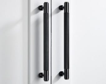 Black Knurled Brass Cabinet Handles | Modern Bar Pulls