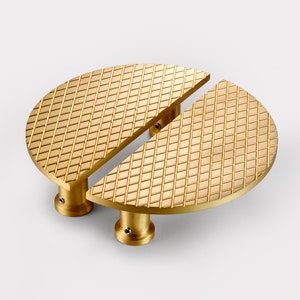 Solid Brass Gold round half moon cabinet door pulls. Sold As A Pair. Protective lacquer to prevent tarnishing. image 1