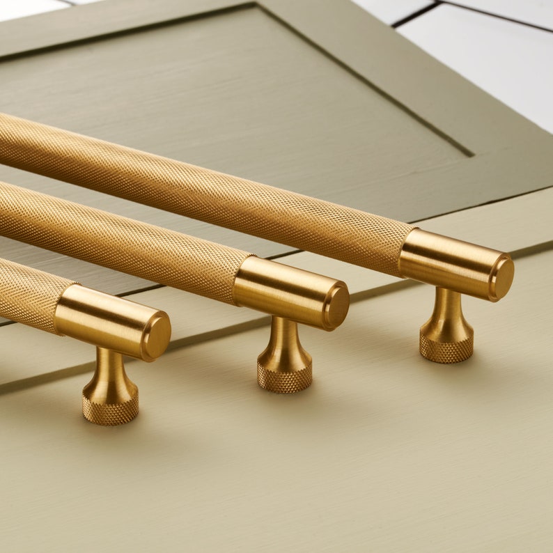 Solid Brass Gold Knurled Door And Drawer Bar Handles