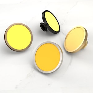 Yellow Cabinet Door Knobs for chest of drawers, cupboard doors, wardrobe, kitchen, bedroom and nursery. Many shades and finishes available
