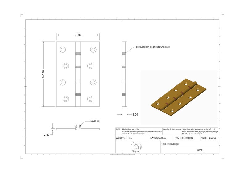 Solid Brass Double Bronze Washered Gold Silver Black Antique Gold Door Butt Hinges image 7