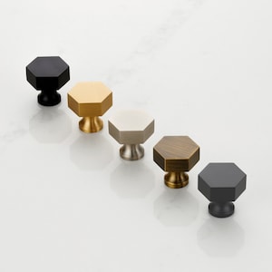 Small Solid Brass Gold, Black, Antique Gold And Silver Hexagonal Cupboard Door Knobs Protective Lacquer to prevent tarnishing