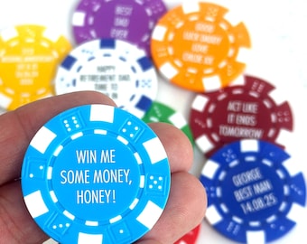 Personalised Poker Chip | Custom Casino chip, birthday, poker gift, poker present, golf ball marker, Available in 10 colours, wedding favour