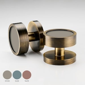 Antique aged Mortice Door Knobs | Stone, Dusk, Taupe | Spring Loaded, Round Internal Door Knobs, pair of modern door knobs. Solid Brass