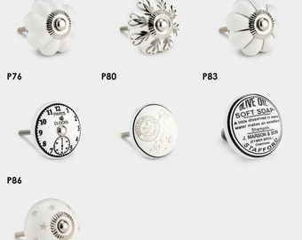 White Vintage shabby chic Hand painted Ceramic Door Knobs kitchen Cabinet Cupboard Drawer Pulls.