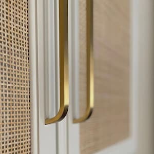 Manija de puerta de gabinete de latón satinado dorado, manijas de armario de 128 mm / 5", manijas de armario, tiradores de cajones