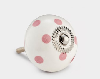 Pink Ceramic Porcelain Spotted Polka Dot Colourful  Cupboard Kitchen Drawer Hardware Knobs