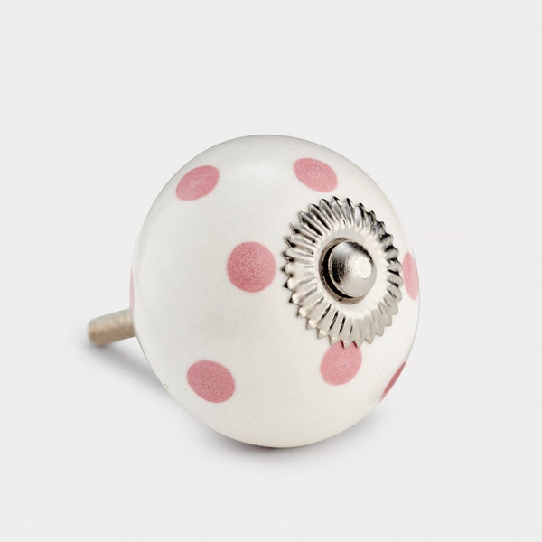 Pink Ceramic Porcelain Spotted Polka Dot Colourful  Cupboard Kitchen Drawer Hardware Knobs