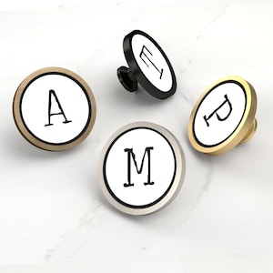 Typewriter Style Alphabet Letter & Number Cupboard Cabinet Drawer Knobs Pulls Available in 4 Different Finishes