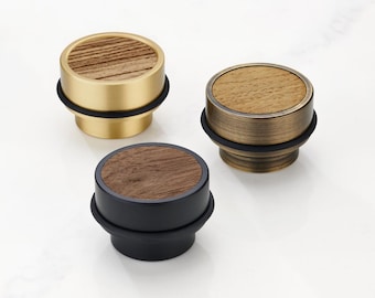 Brass Floor-Mounted Door Stop with Wooden Insert - Antique Gold Hardware for Home Decor, Oak, Maple, Zebrano and Walnut