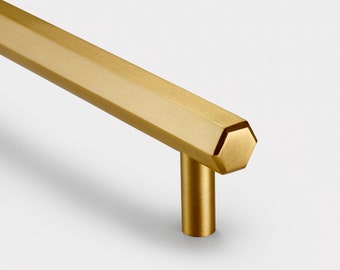 Solid Brass Hexagonal Cabinet Handles | Modern Geometric Drawer Pulls, Art Deco Gold Hardware