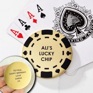 Personalised Poker Chip | Brass Good Luck Coin | Custom message on back | Casino chip, birthday, wedding, poker gift, poker present