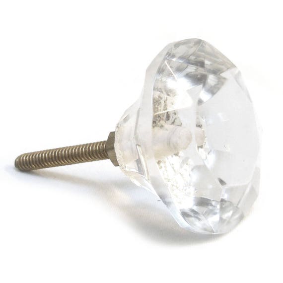 Contemporary Clear Faceted Large Glass Cupboard Door Knob 42mm Drawer Pull