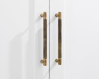 PREMIUM Solid Antique Brass Gold Cabinet Bar Pull Handles | Brushed Knurled Aged | Modern Drawers Kitchens cupboard door furniture wardrobe