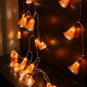 Guirnalda de luces naranjas hechas a mano, luces LED con forma de flor, decoración acogedora para el dormitorio de mamá.