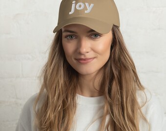 Joy Embrodiered in White Dad hat
