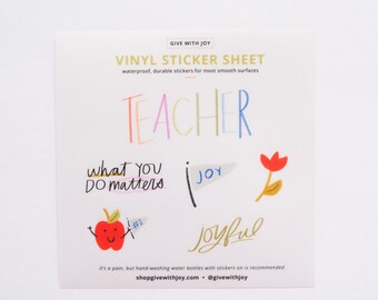 Sticker Sheet for Teachers and Educators, Teacher Gifts, Vinyl Sticker Sheets