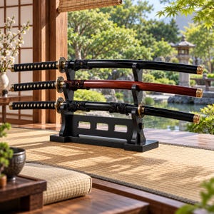 Wooden Katana Stand, Sword Display Rack, Samurai Sword Holder, Katana Display Stand, Multi Tier Sword Rack, Japanese Sword Decor