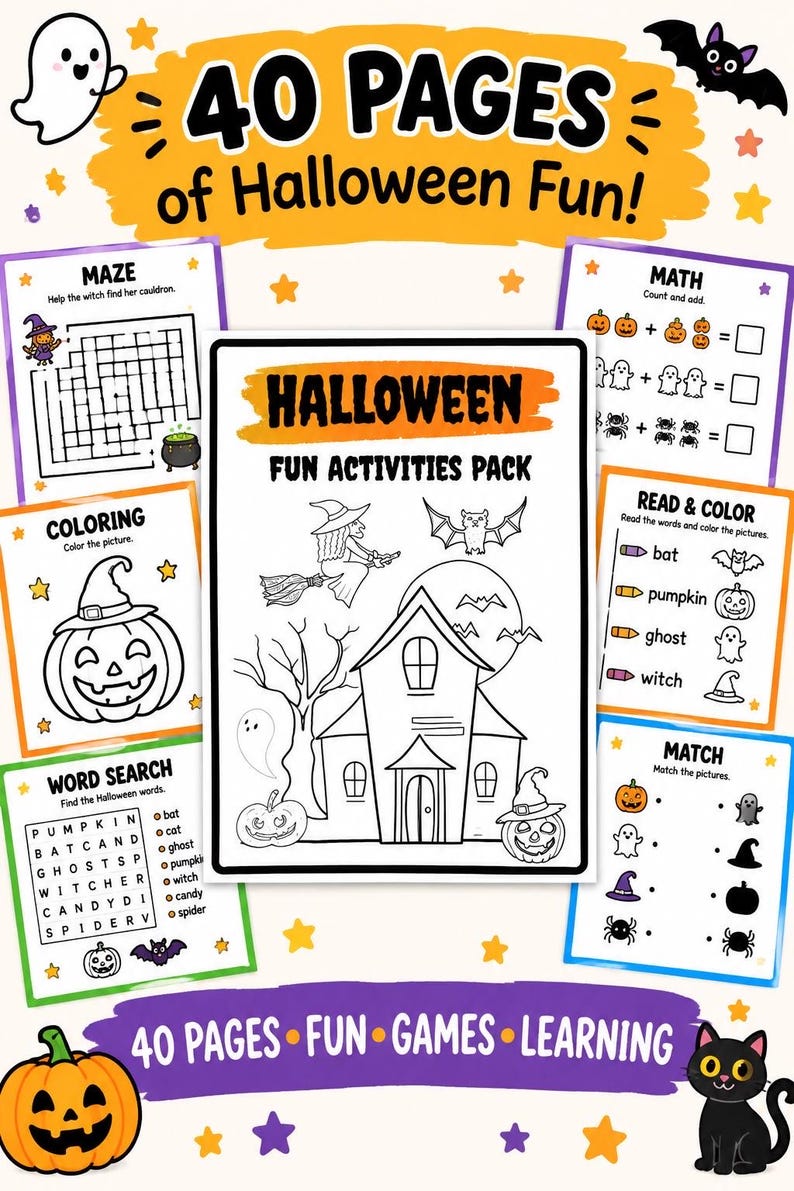 Halloween-aktivitetsbok för barn | 40 sidor roliga (PDF-nedladdning) bild 2
