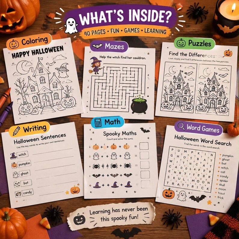 Halloween-aktivitetsbok för barn | 40 sidor roliga (PDF-nedladdning) bild 4