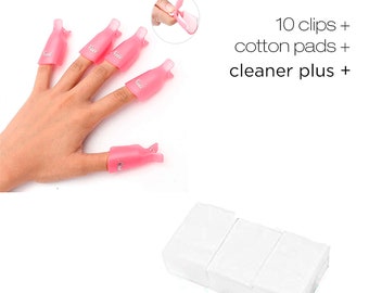 10Pc Nail soakoff Clip Remover- 900 cotton pads- cleaner plus liquid