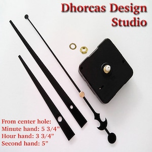 Quartz Clock Motor (#03) kit for wall clock replacement, movement and LONG 7&quot;  hands, choose from regular to long shafts and a hanger.