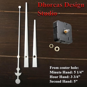 Quartz Clock Motor (#03A) kit for clock replacement, movement and LONG white 6&quot; hands, choose from regular to long shafts and a hanger.