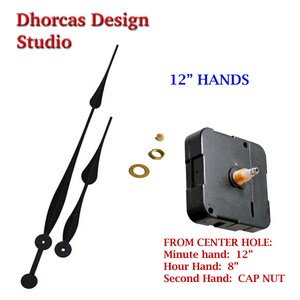 Quartz Clock motor movement (#029) kit & 12" hand, High Torque motor, choose from regular to long threaded shaft with hanger