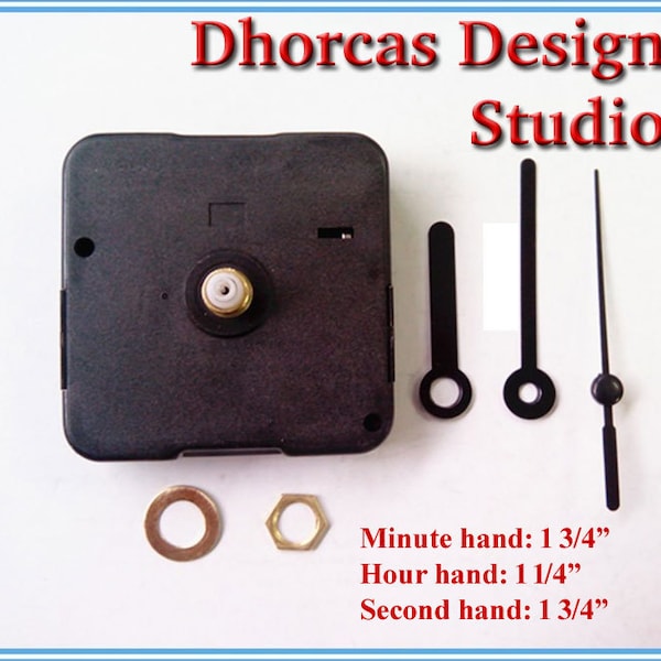 Quartz Clock Motor (#011) kit for wall clock replacement, movement and black 1 3/4"  hands, choose from regular to long shaft and hanger