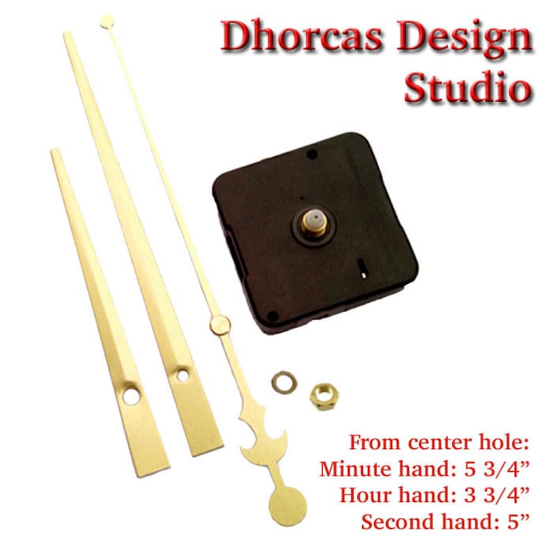 Kit de motor para reloj de cuarzo n.° 02: Agujas largas doradas de 15 cm, mecanismo de repuesto. imagen 1