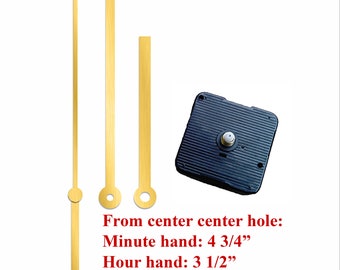 Quartz Clock Motor Kit: Gold Hands & Hanger, Choose Shaft Length- #05G