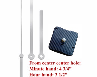 Quartz Clock Motor Kit: Silver Hands & Hanger, Choose Shaft Length- #05S