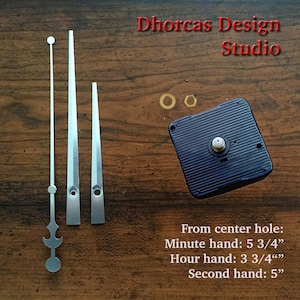 Quartz Clock Motor (#03A) kit for clock replacement, movement and LONG silver 6&quot;  hands, choose from regular to long shafts and a hanger.