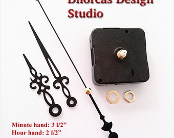 Quartz Clock Motor Kit #07B: 3.5" Black Hands, Replacement Movement