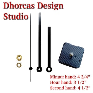Quartz Clock Motor (#04) kit for wall clock replacement, movement and black 5&quot;  hands, choose from regular to long shafts and a hanger.