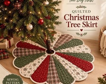 Quilted Tree Skirt Sewing Pattern, Scalloped Dresden Christmas Decor, Beginner Quilt Pattern , Patchwork with Full Size Templates
