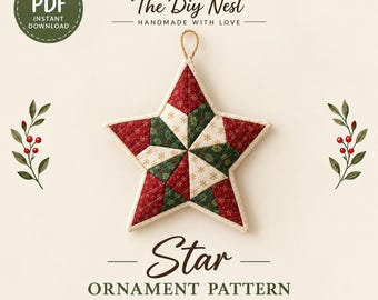 Patchwork Star Hot Pad Sewing Pattern, Christmas Pot Holder & Trivet, Beginner Pinwheel Quilting PDF in 3 Sizes